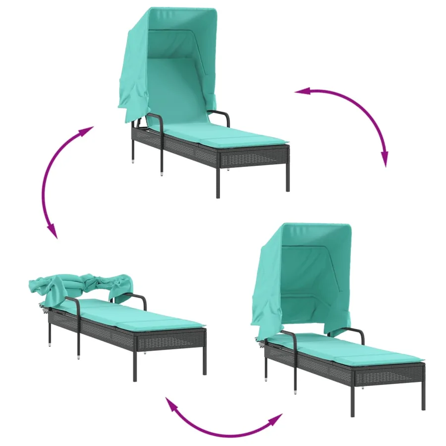Chaise longue avec auvent gris résine tressée - 67
