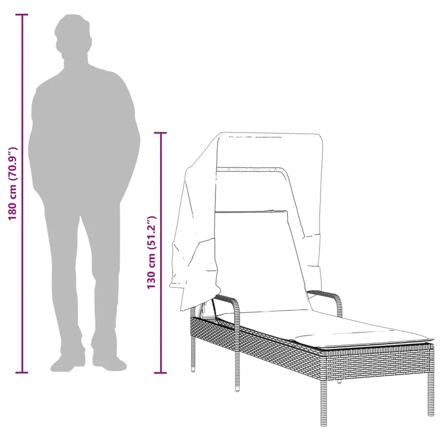 Chaise longue avec auvent gris résine tressée - 70