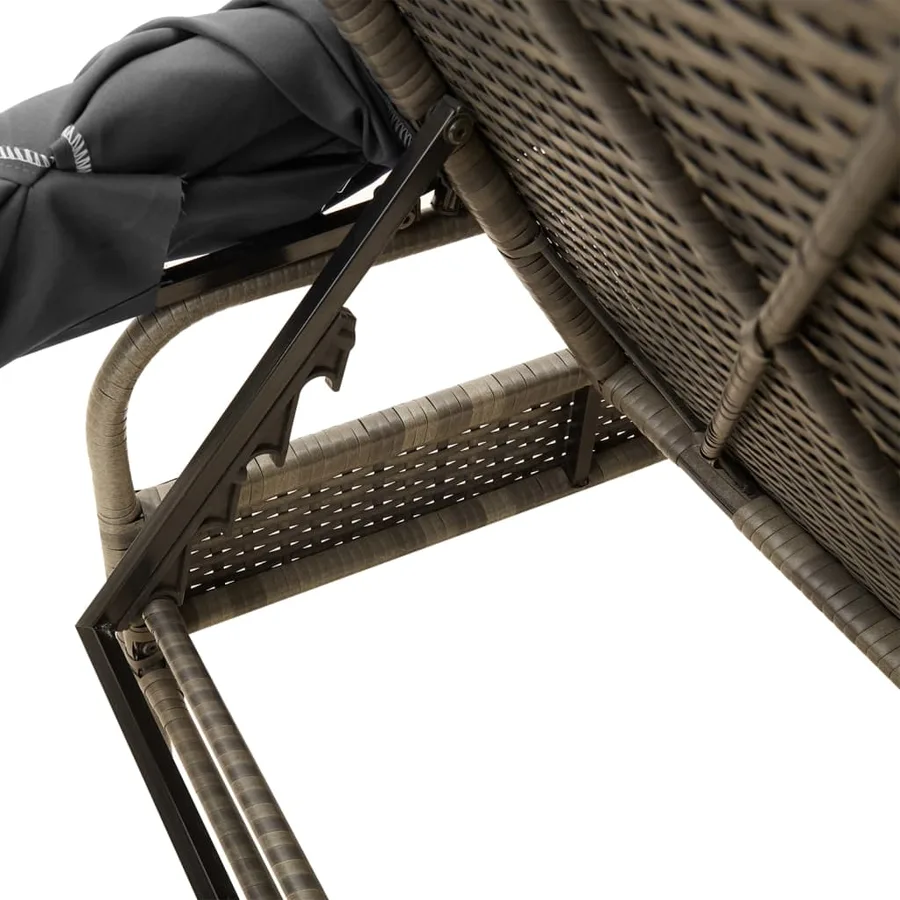 Chaise longue avec auvent gris résine tressée - 8