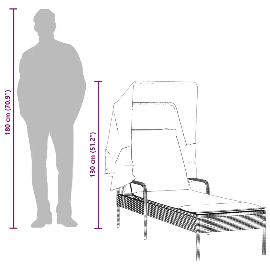 Chaise longue avec auvent gris résine tressée - 80