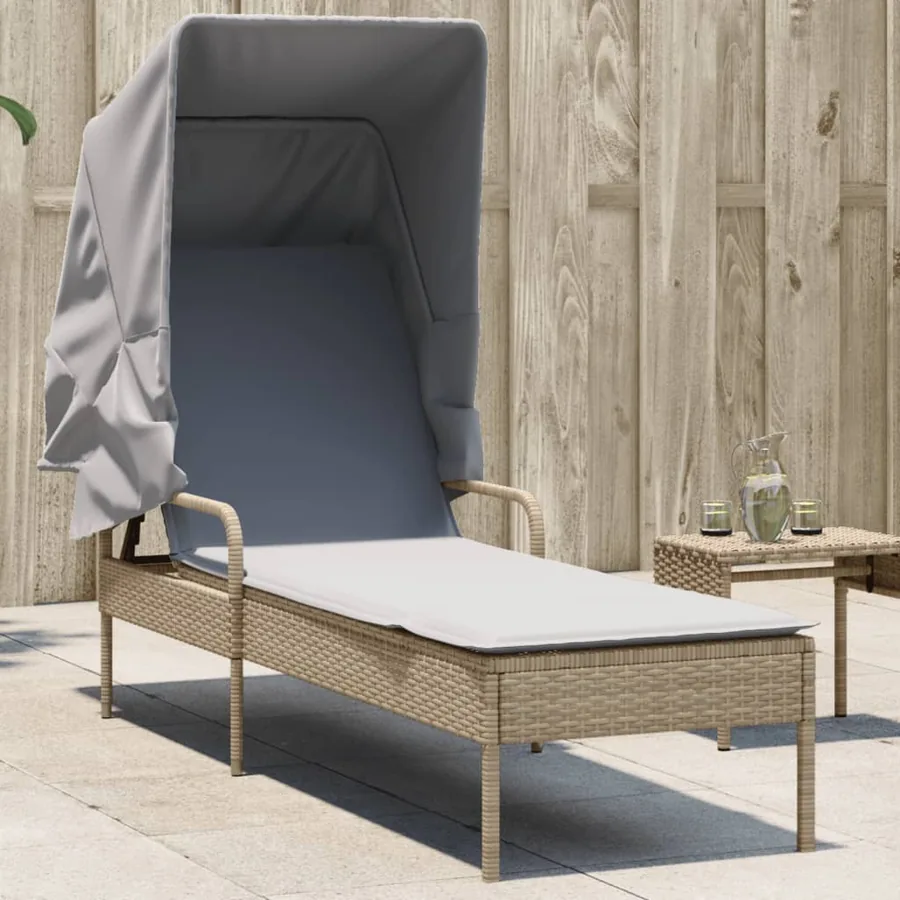 Chaise longue avec auvent gris résine tressée - 81