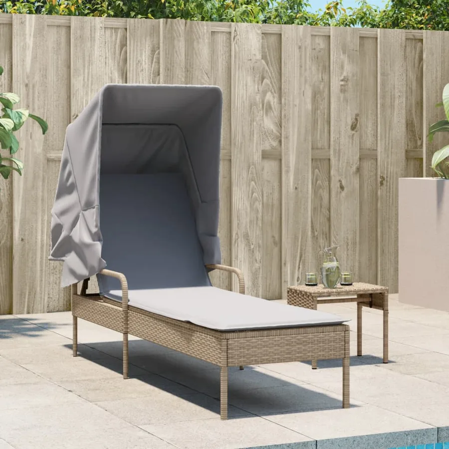 Chaise longue avec auvent gris résine tressée - 83