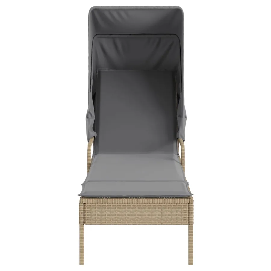 Chaise longue avec auvent gris résine tressée - 84