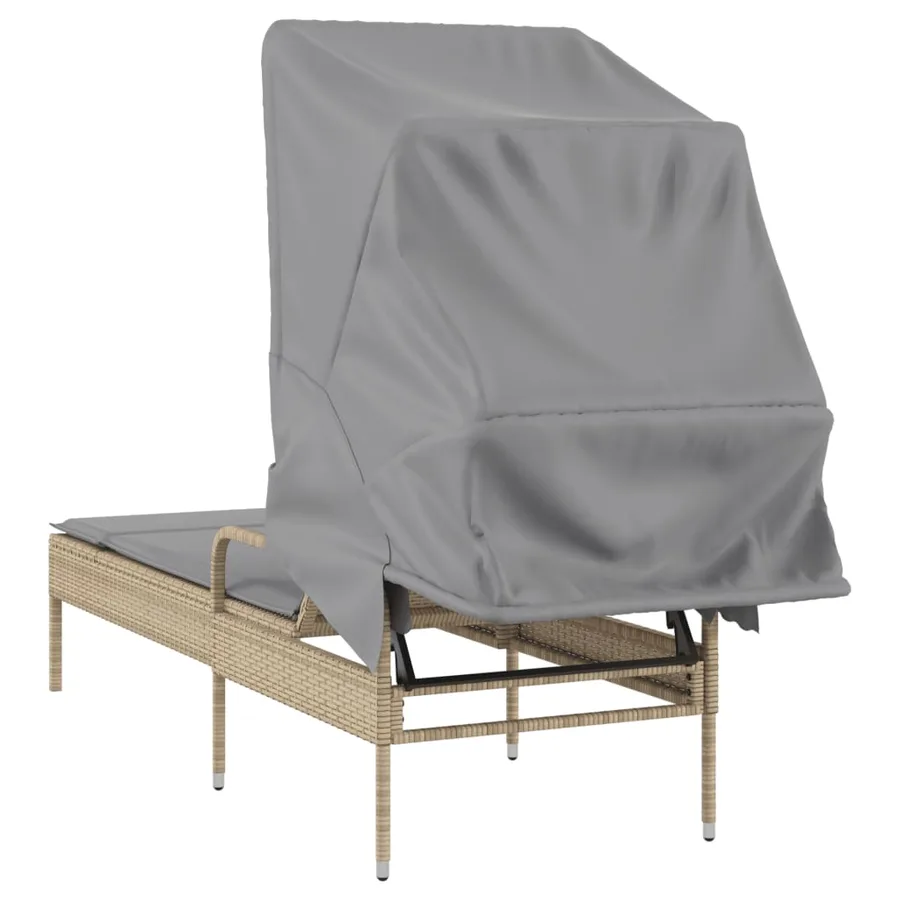 Chaise longue avec auvent gris résine tressée - 86