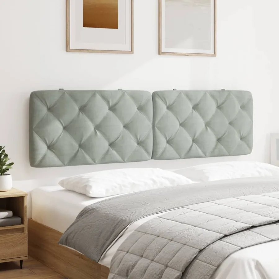 Coussin de tête de lit gris clair 180 cm velours - 4