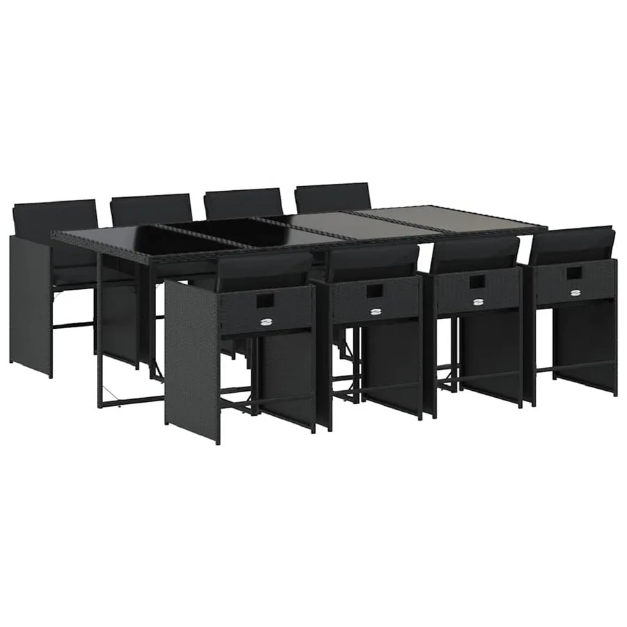 Ensemble à manger de jardin 9pcs coussins noir résine tressée - 2