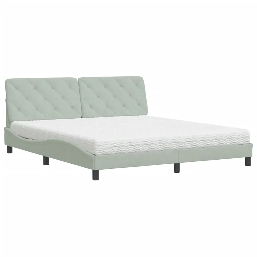 Lit avec matelas gris clair 180x200 cm velours - 2