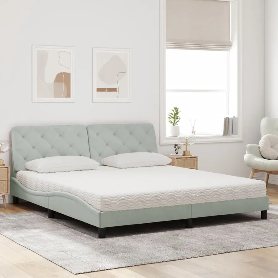 Lit avec matelas gris clair 180x200 cm velours - 3