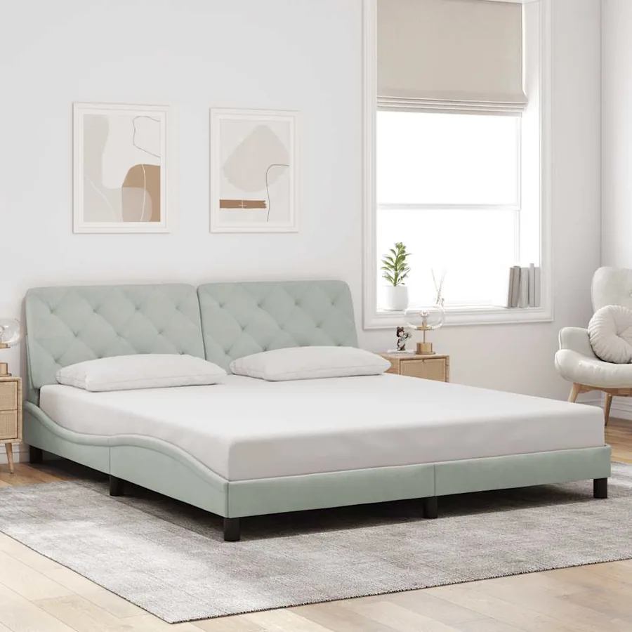 Cadre de lit sans matelas gris clair 180x200 cm velours
