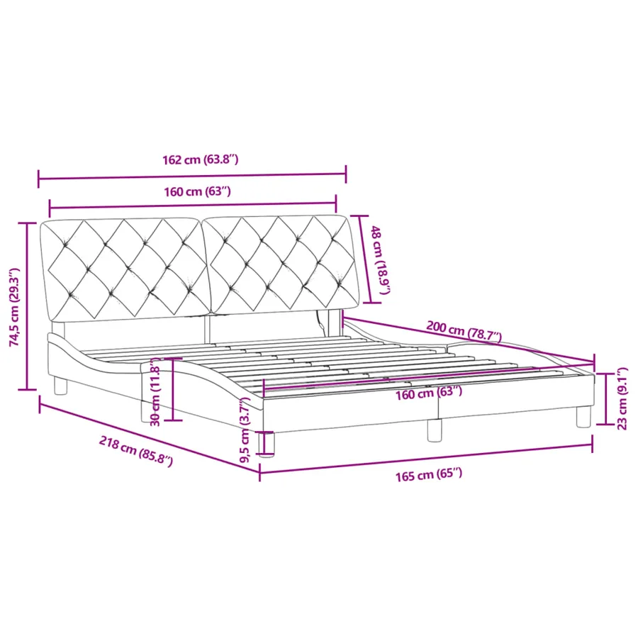 Cadre de lit avec LED sans matelas noir 160x200 cm velours - 16