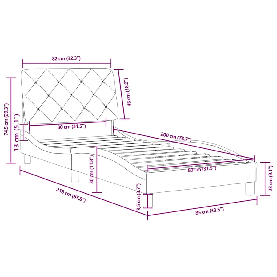 Cadre de lit sans matelas bleu 80x200 cm velours - 12