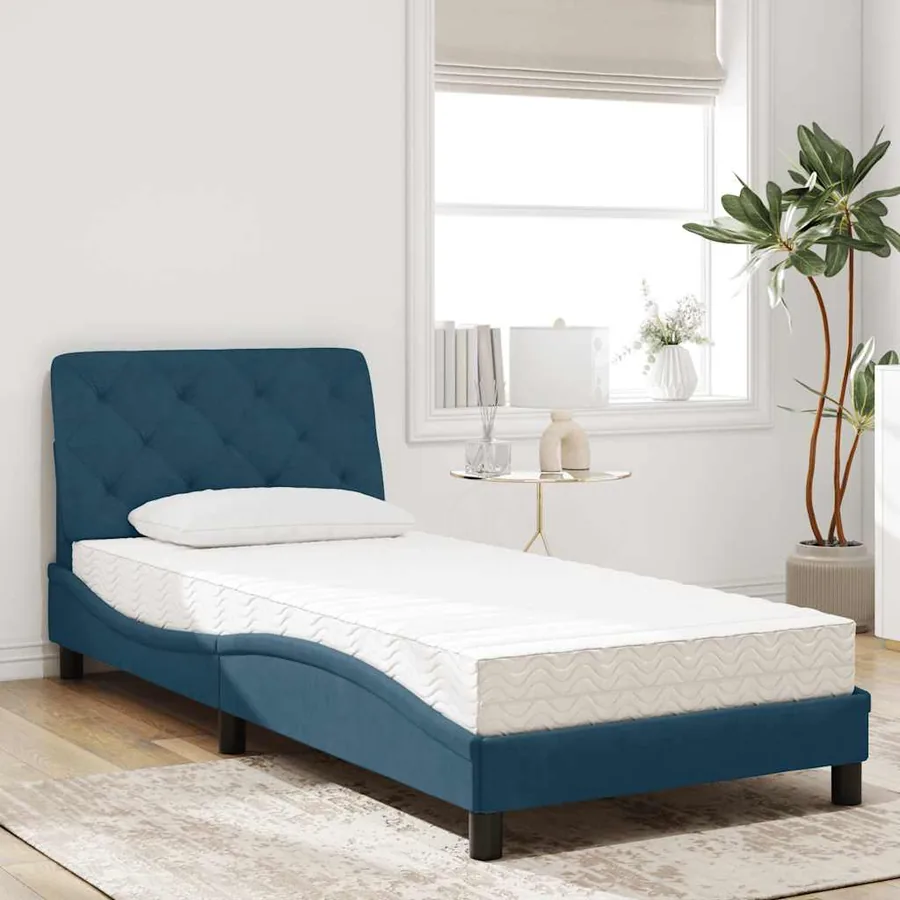 Lit avec matelas bleu 80x200 cm velours