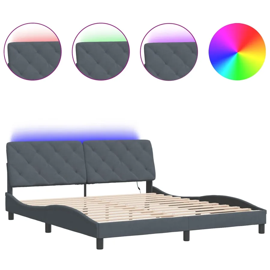 Cadre de lit avec LED sans matelas gris foncé 180x200cm velours - 2