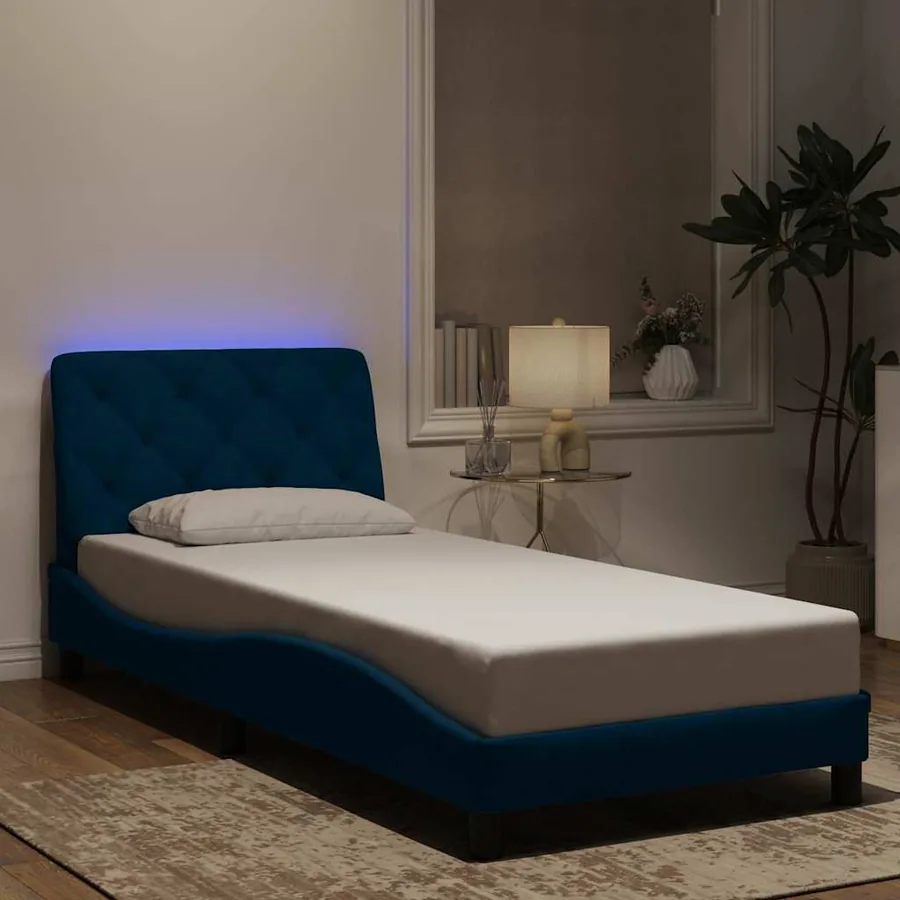 Cadre de lit avec LED sans matelas bleu 80x200 cm velours