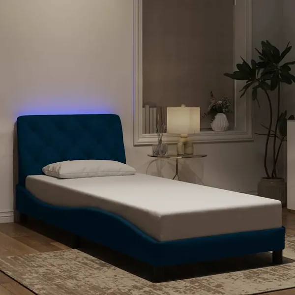 Cadre de lit avec LED sans matelas bleu 80x200 cm velours