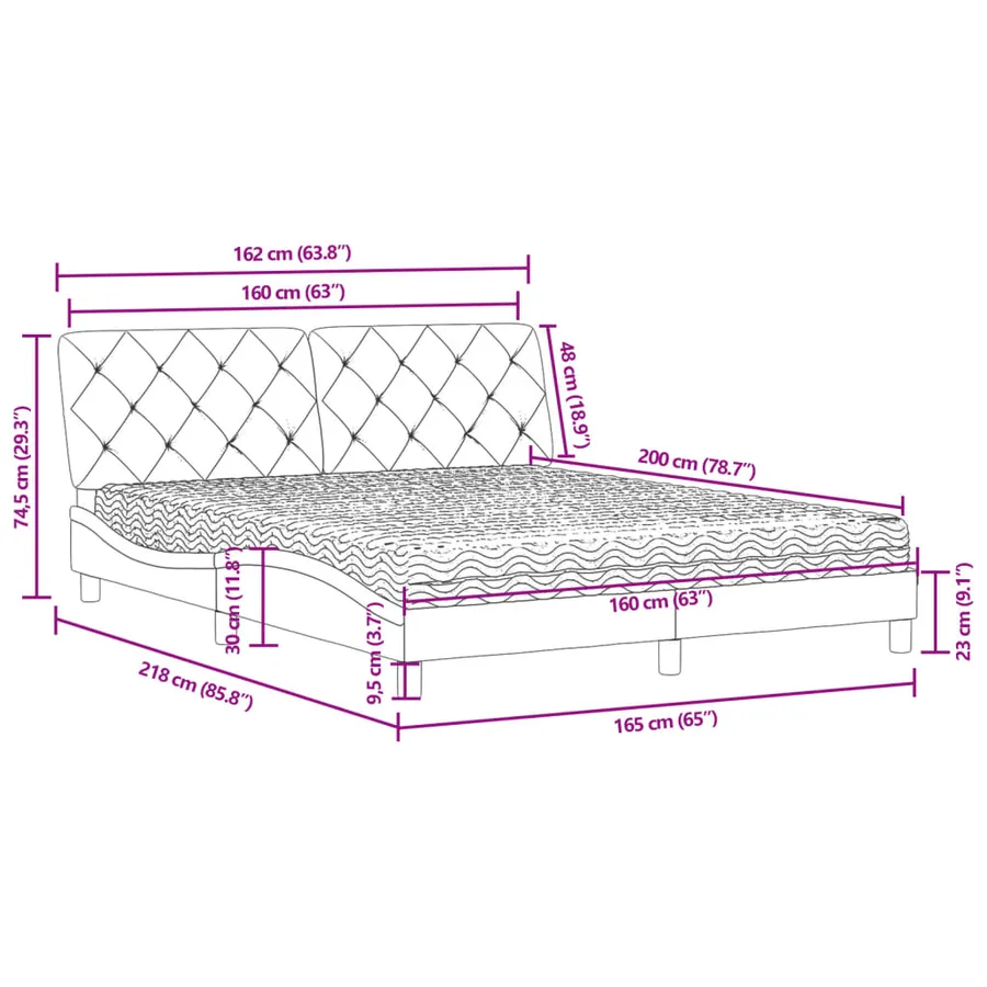 Lit avec matelas noir 160x200 cm velours - 11