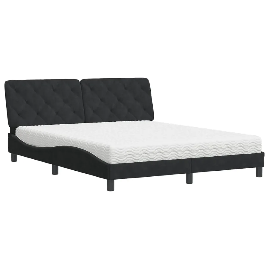Lit avec matelas noir 160x200 cm velours - 2