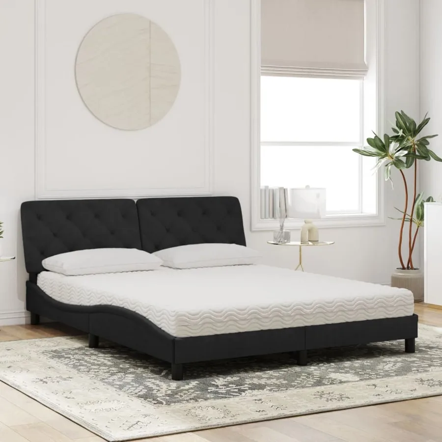 Lit avec matelas noir 160x200 cm velours - 3