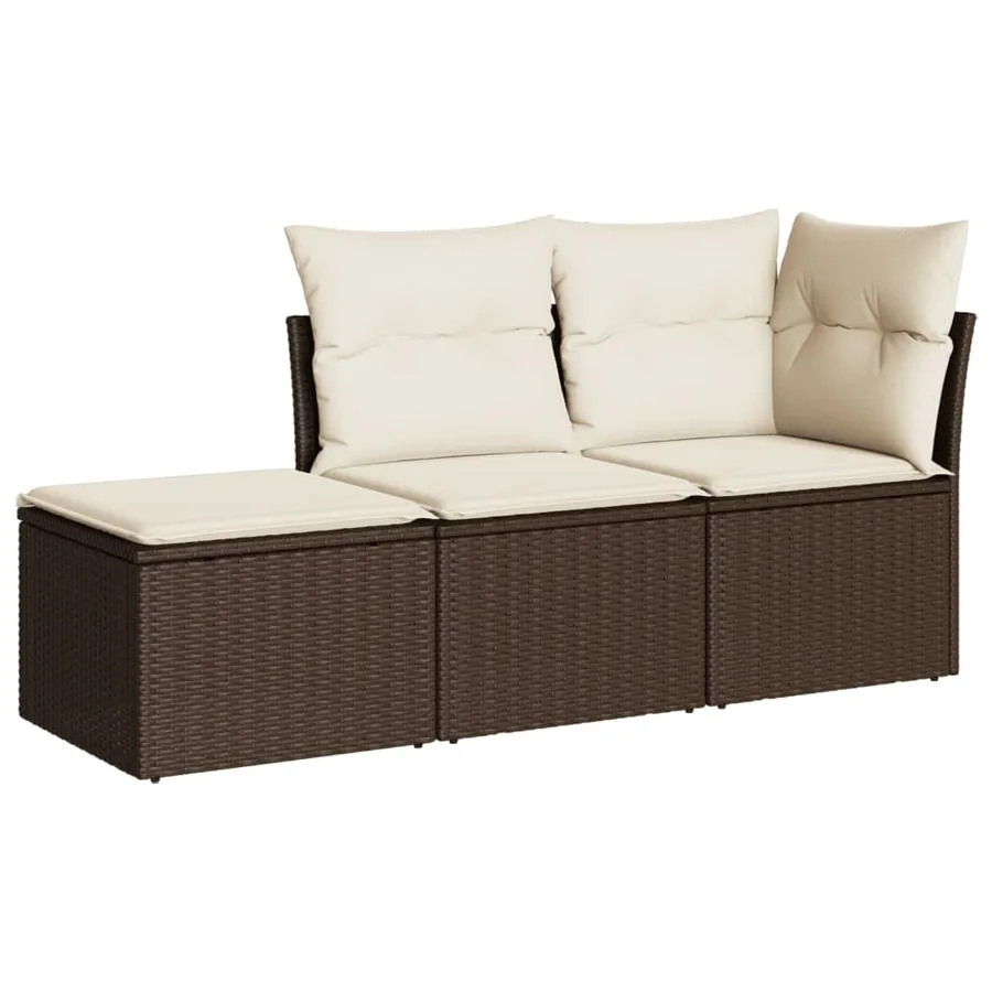 Salon de jardin avec coussins 3 pcs marron résine tressée - 2