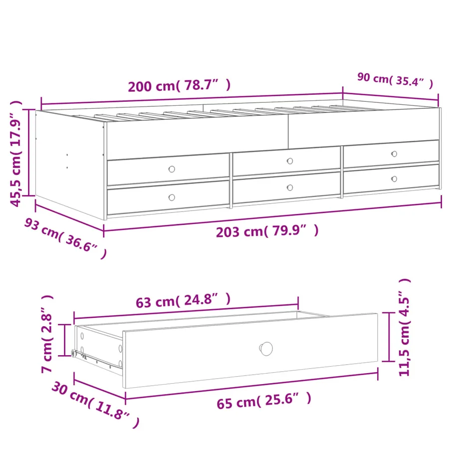Lit de jour avec tiroirs sans matelas sonoma gris 90x200 cm - 10