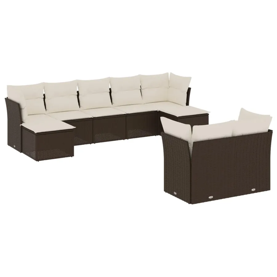 Salon de jardin avec coussins 9 pcs marron résine tressée - 2