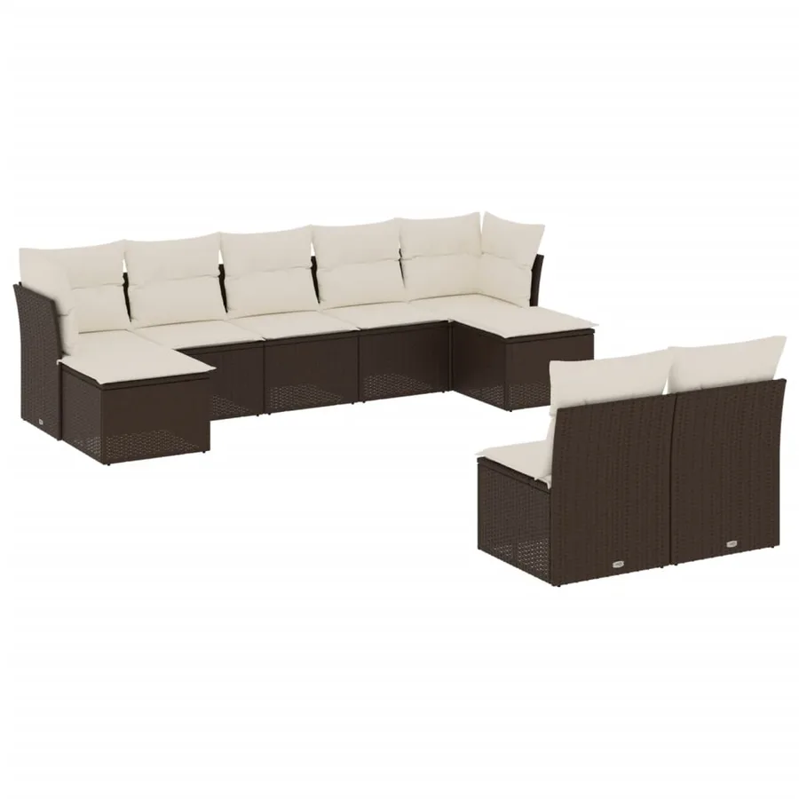 Salon de jardin avec coussins 9 pcs marron résine tressée - 2