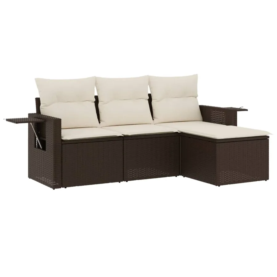 Salon de jardin 4 pcs avec coussins marron résine tressée - 2