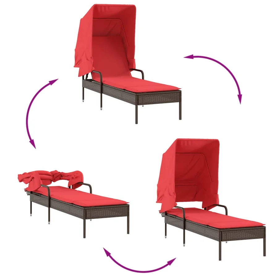 Chaise longue avec auvent et table gris résine tressée - 104