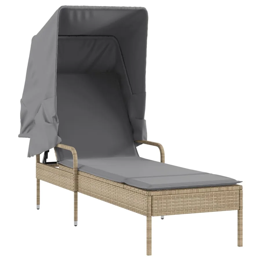 Chaise longue avec auvent et table gris résine tressée - 19