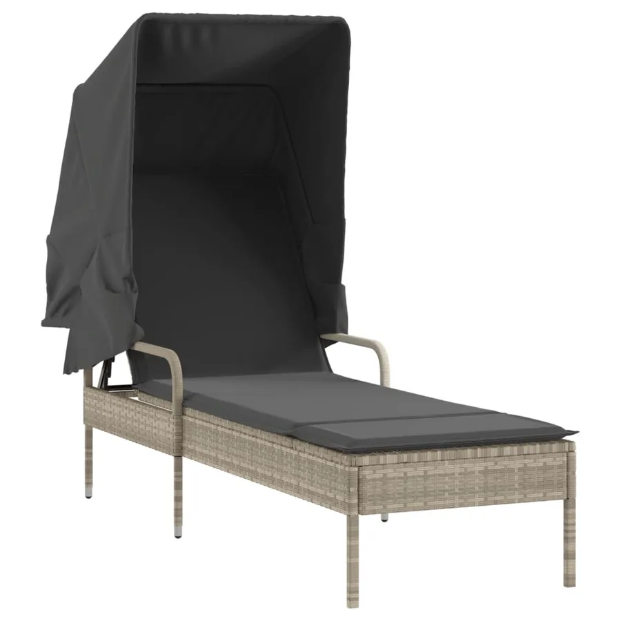 Chaise longue avec auvent et table gris résine tressée - 29