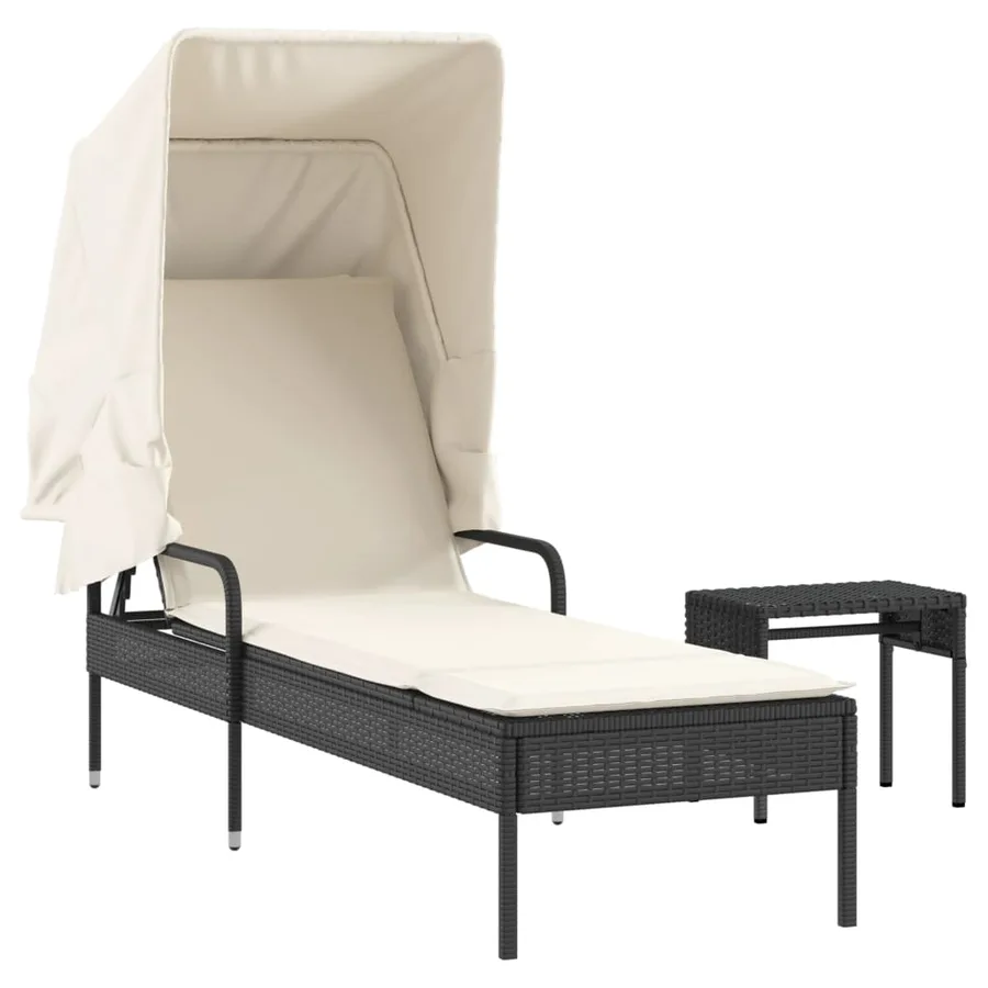 Chaise longue avec auvent et table gris résine tressée - 38