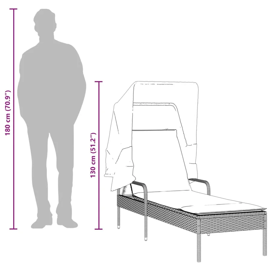 Chaise longue avec auvent et table gris résine tressée - 48
