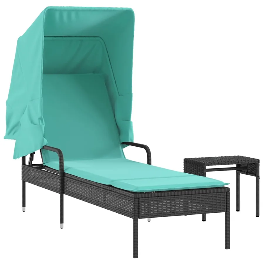 Chaise longue avec auvent et table gris résine tressée - 50