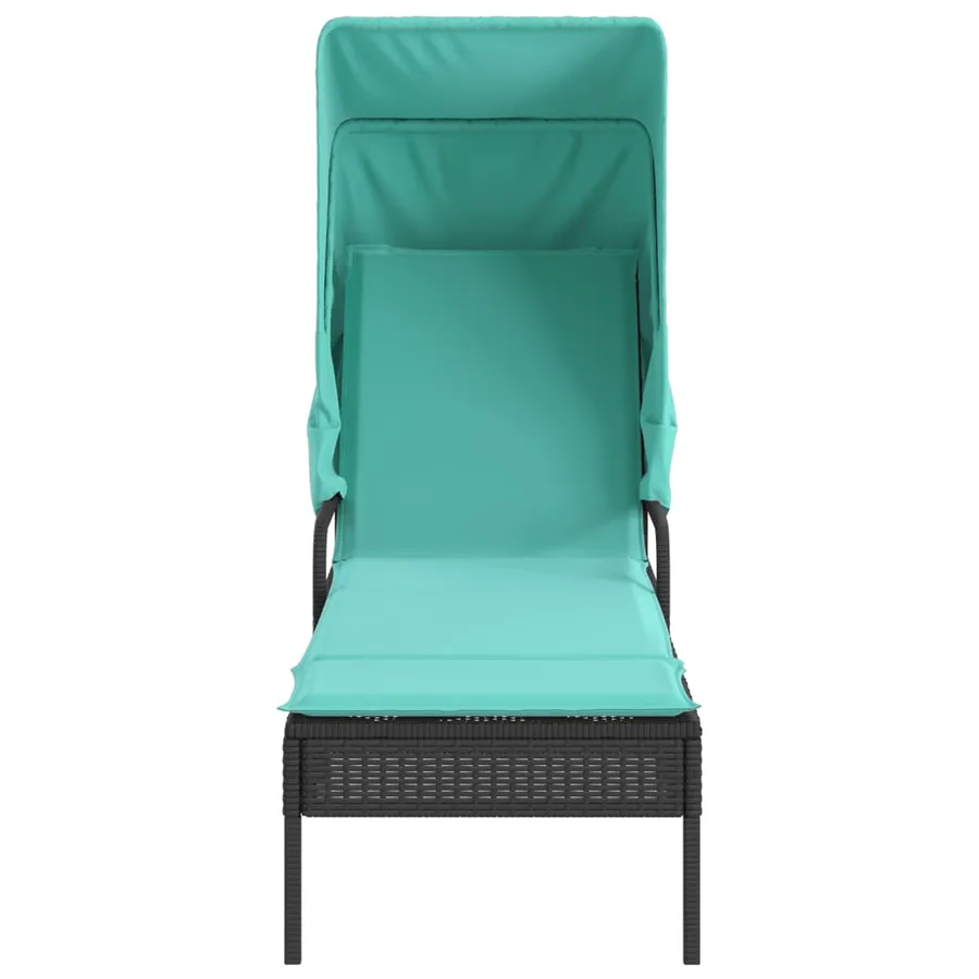 Chaise longue avec auvent et table gris résine tressée - 54
