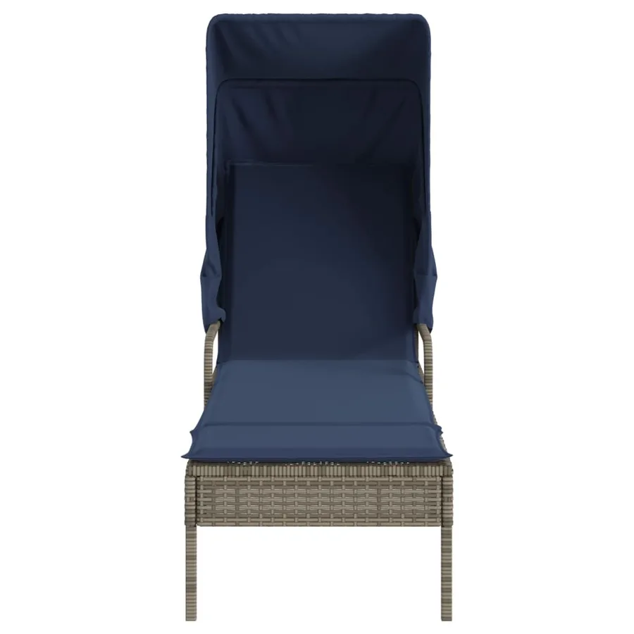Chaise longue avec auvent et table gris résine tressée - 66