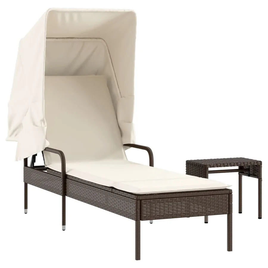 Chaise longue avec auvent et table gris résine tressée - 86