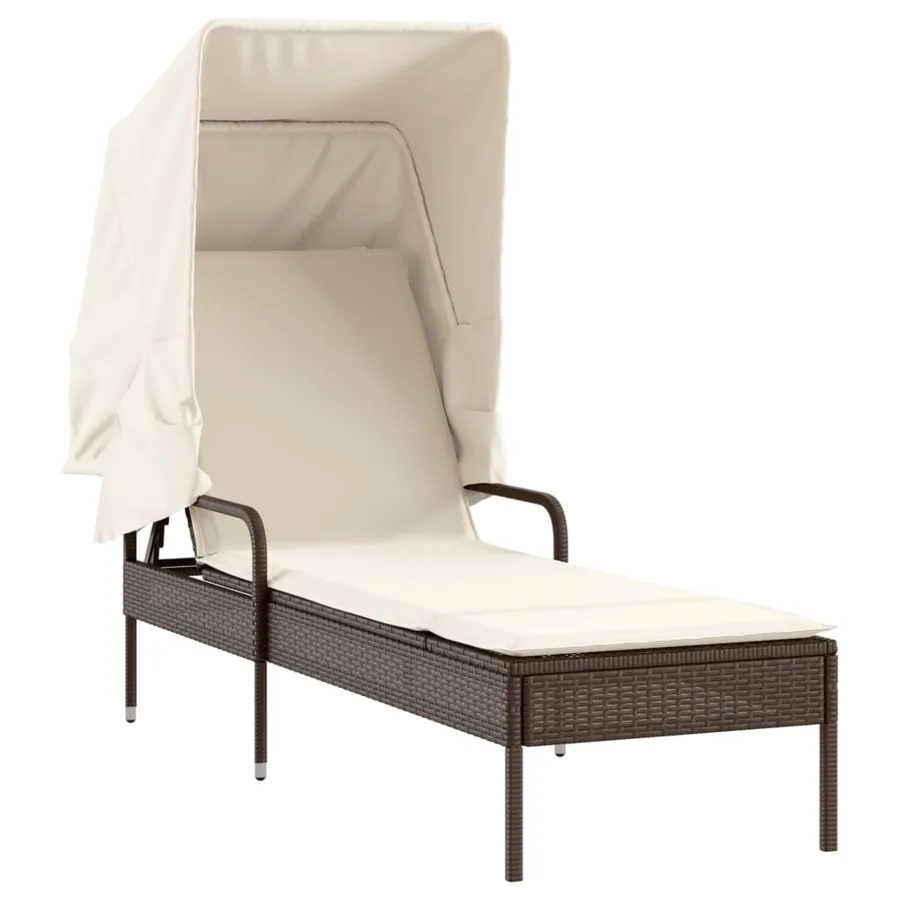 Chaise longue avec auvent et table gris résine tressée - 89