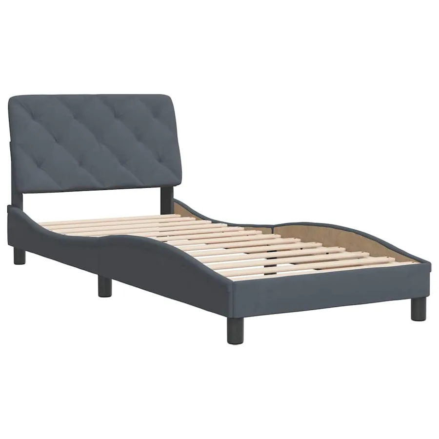 Cadre de lit sans matelas gris foncé 90x200 cm velours - 3