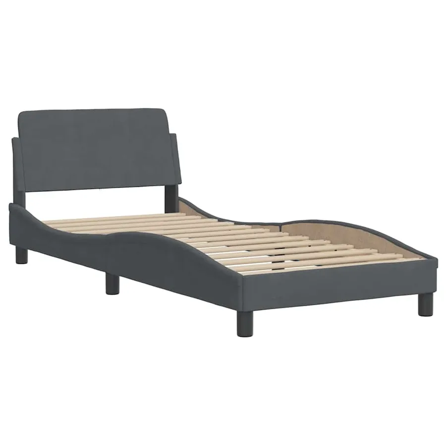 Cadre de lit sans matelas gris foncé 90x200 cm velours - 4
