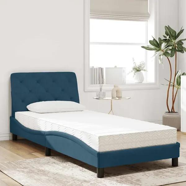 Lit avec matelas bleu 90x190 cm velours