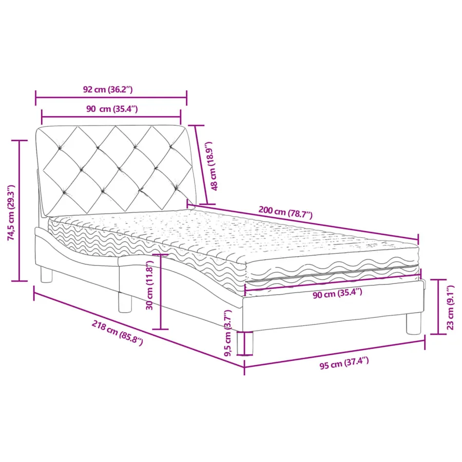 Lit avec matelas rose 90x200 cm velours - 11