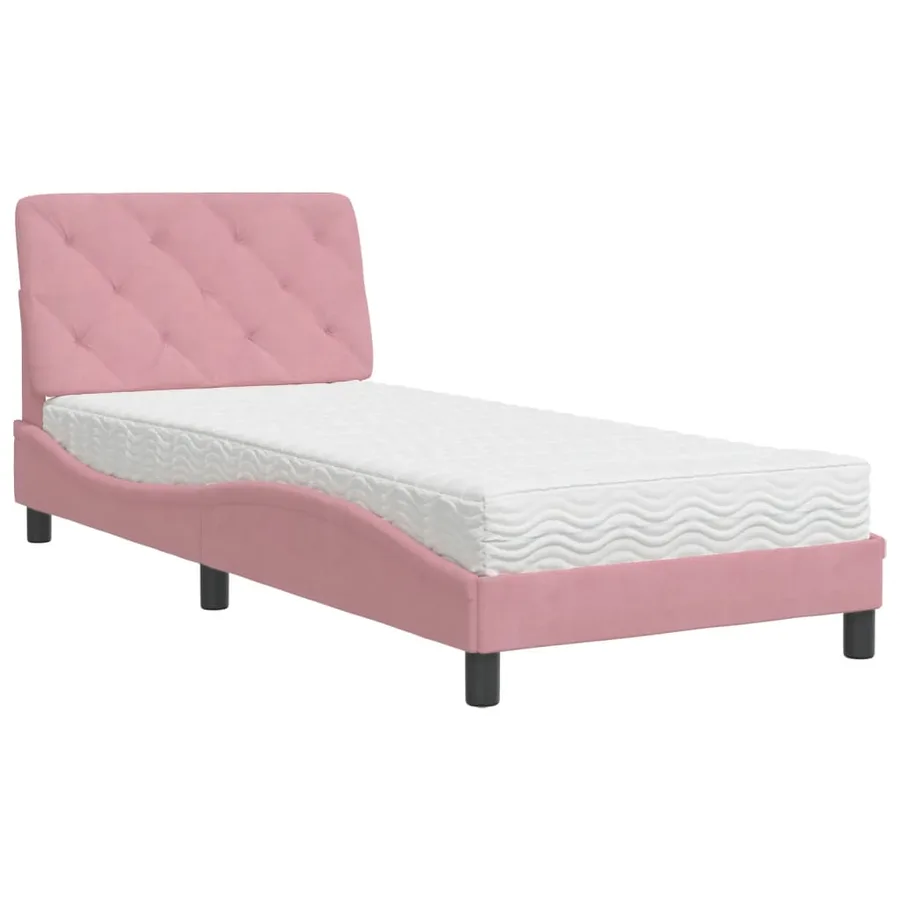 Lit avec matelas rose 90x200 cm velours - 2