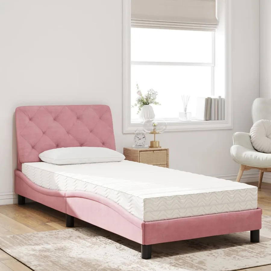 Lit avec matelas rose 90x200 cm velours - 3