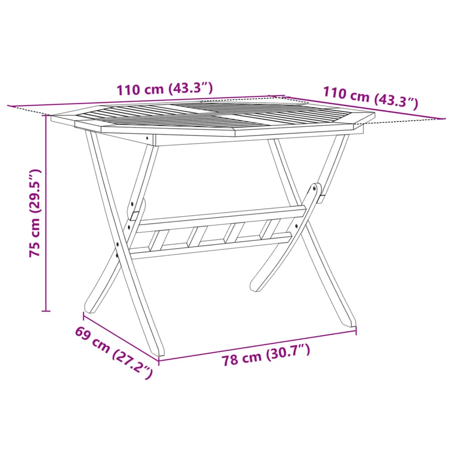 Table pliable de jardin Ø110x75 cm bois d'acacia solide - 11