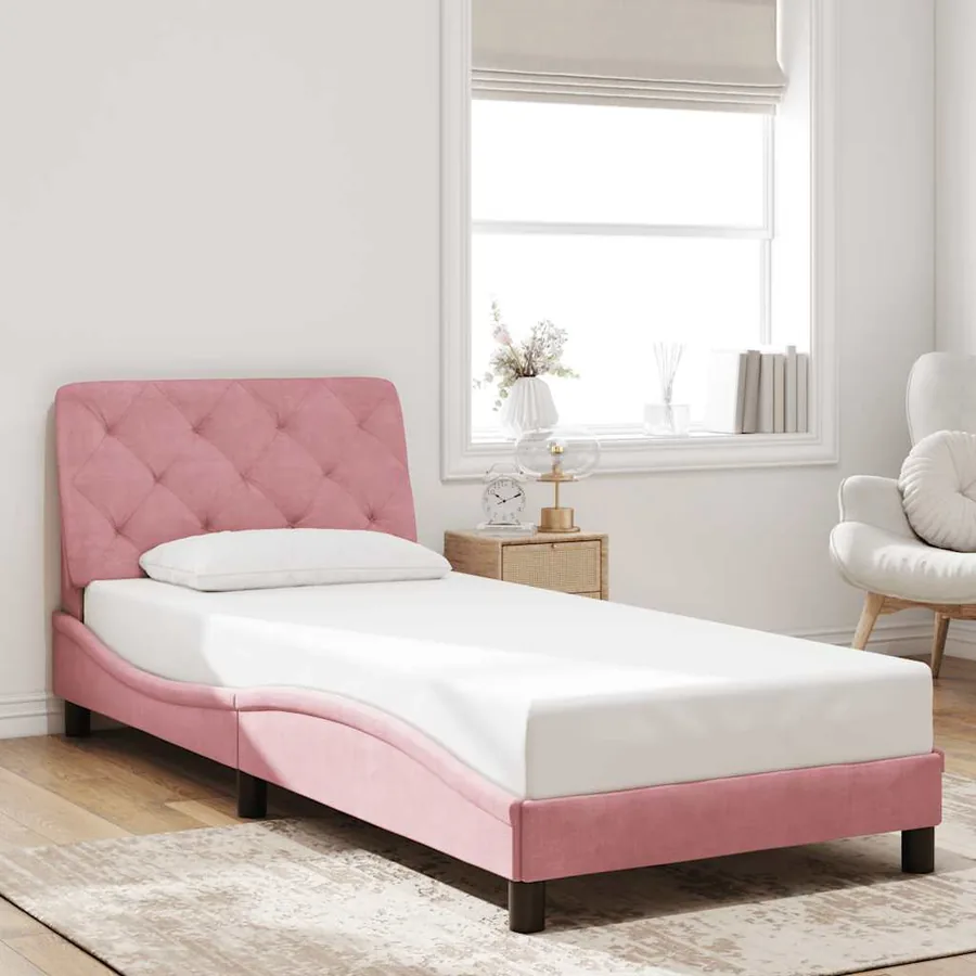 Cadre de lit sans matelas rose 90x190 cm velours