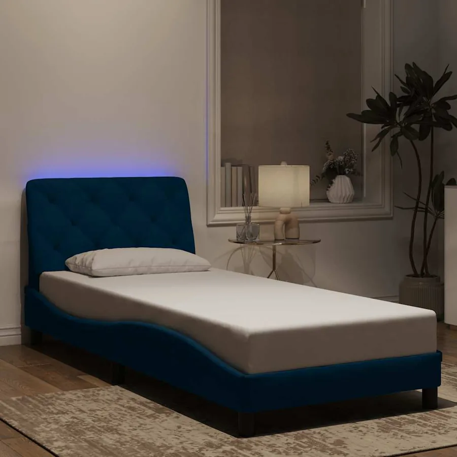 Cadre de lit avec LED sans matelas bleu 90x200 cm velours