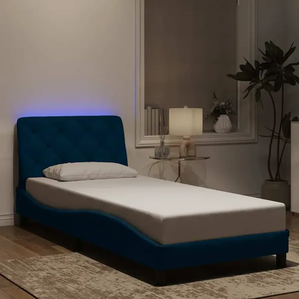 Cadre de lit avec LED sans matelas bleu 90x200 cm velours