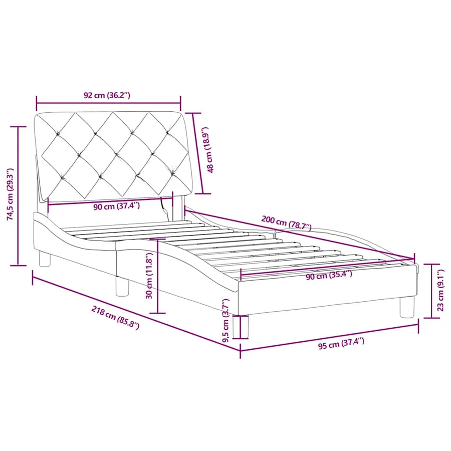 Cadre de lit avec LED sans matelas bleu 90x200 cm velours - 15