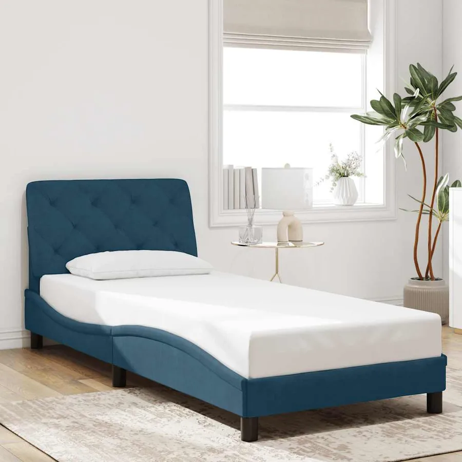 Cadre de lit avec LED sans matelas bleu 90x200 cm velours - 4