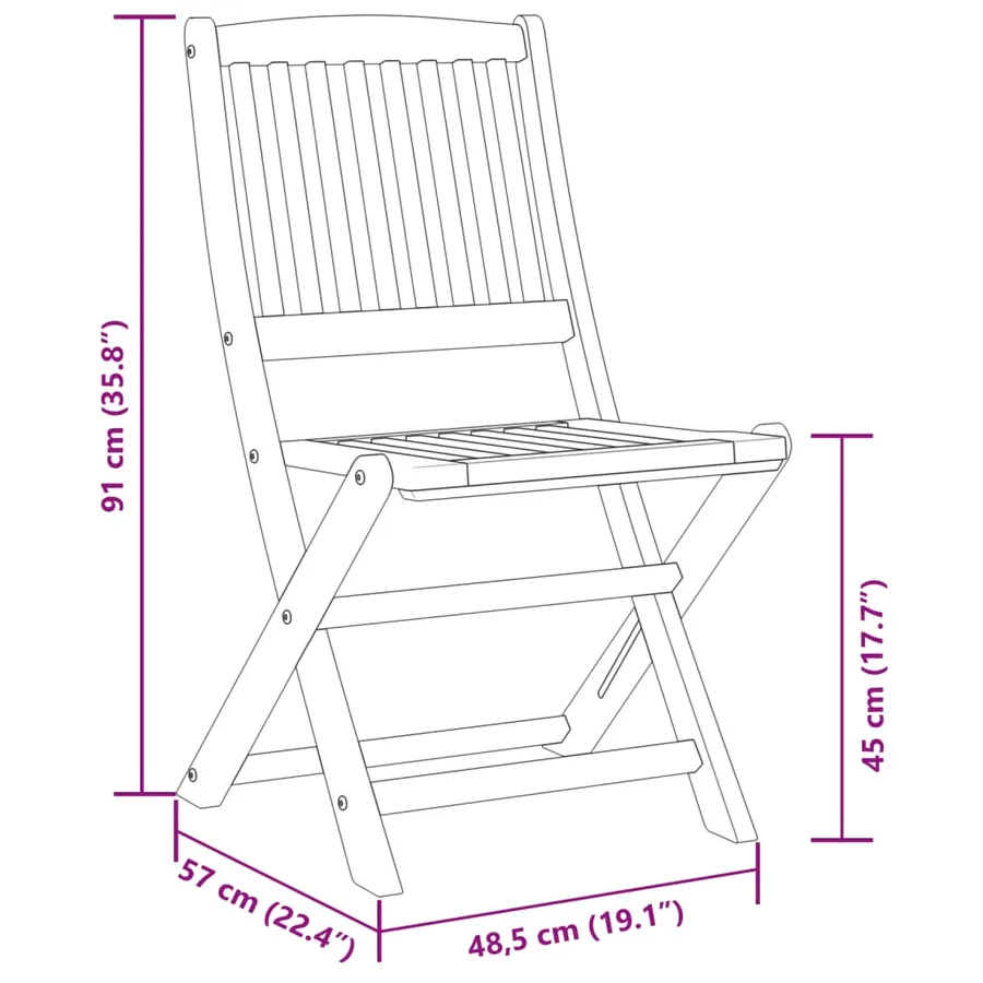 Ensemble de bistro pliable 3 pcs bois d'acacia solide - 10